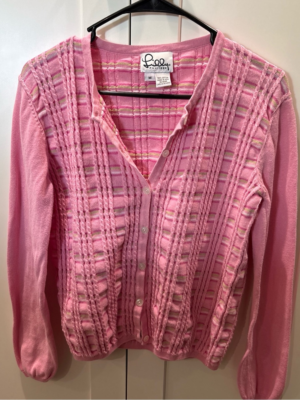 Lilly Pulitzer Lexi Cardigan Pink Vintage White Label Sweater Button Up,  Medium